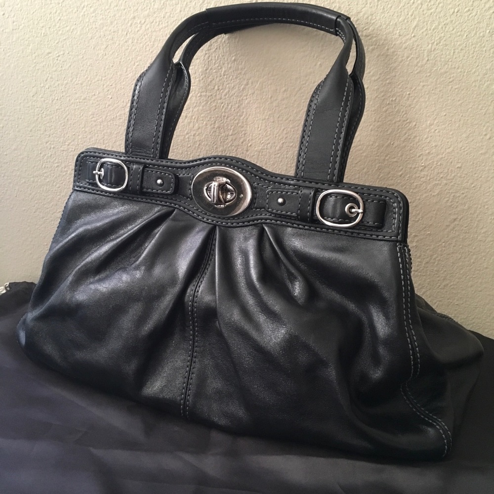 Coach black leather handbag, Authentic and EUC